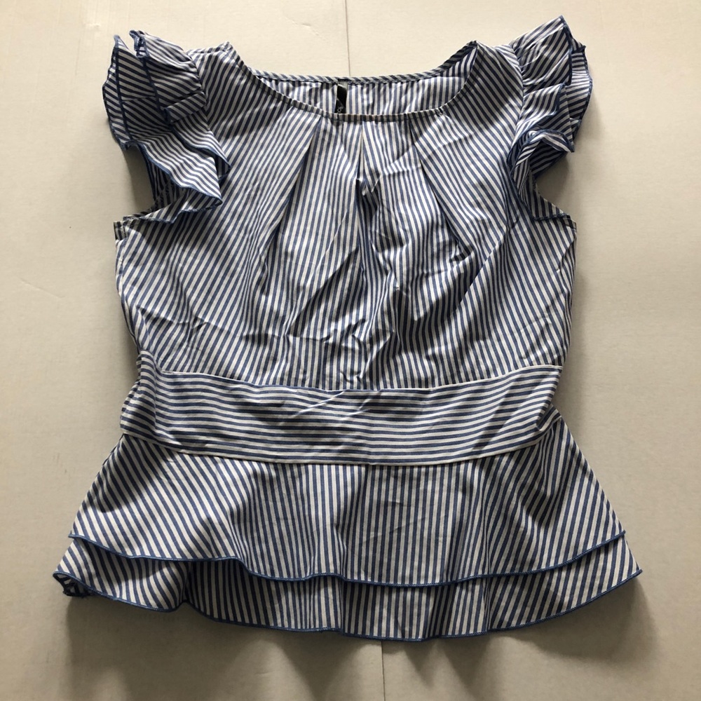 Blue Striped Ruffle Top